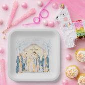 Gold and blue nativity holiday pappteller (Party)