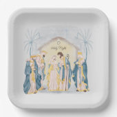Gold and blue nativity holiday pappteller (Vorderseite)