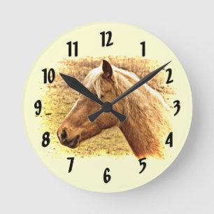 Gold and Brown Horse Animal Clock Runde Wanduhr