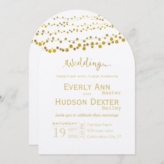 Gold and Copper Garland Modern Font Wedding Einladung (Vorne/Hinten)