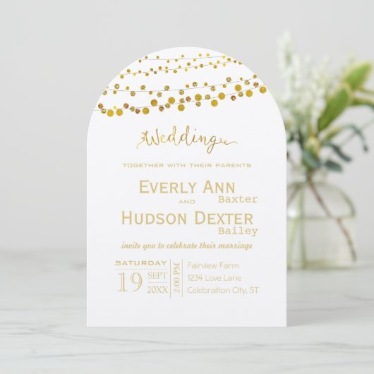 Gold and Copper Garland Modern Font Wedding Einladung (Stehend Vorderseite)