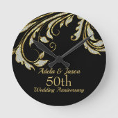 Gold And Diamonds Swirl Runde Wanduhr (Vorderseite)