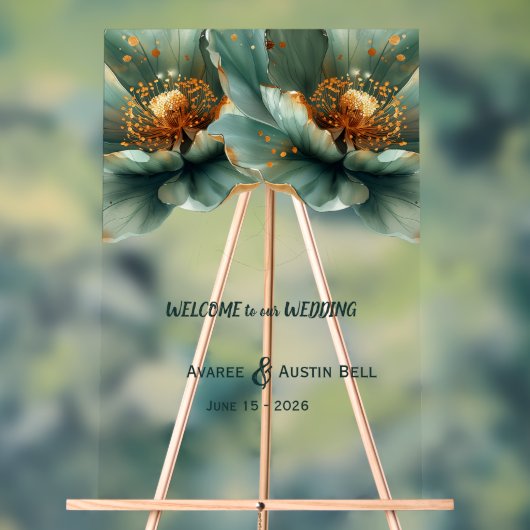 Gold and Emerald Green Poppy Acrylic Sign Acrylschild (Neutral)