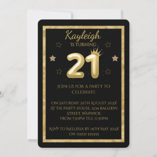 Gold and Glitter 21st Birthday Invitation Einladung