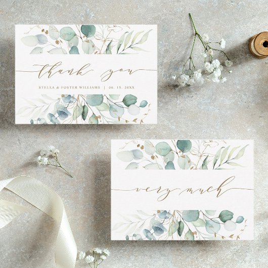 Gold and Green Botanical Wedding Dankeschön Card Dankeskarte