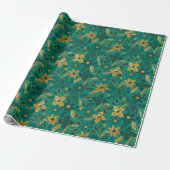 Gold and Green Christmas Poinsettia Flowers Geschenkpapier (Ungerollt)