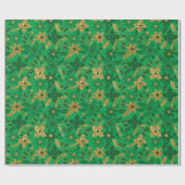 Gold and Green Christmas Poinsettia Flowers Geschenkpapier (Flach)
