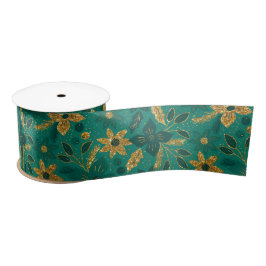 Gold and Green Christmas Poinsettia Flowers Satinband