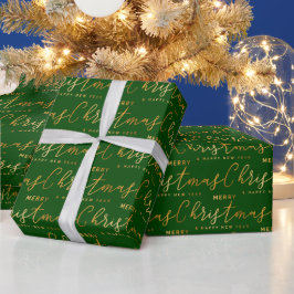 Gold and Green Merry Christmas Word Art Geschenkpapier