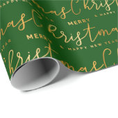Gold and Green Merry Christmas Word Art Geschenkpapier (Rolleneckpunkt)