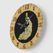 Gold and green peacock glimmering brightly große wanduhr (Winkel)
