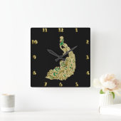 Gold and green peacock glimmering brightly quadratische wanduhr (Zuhause)