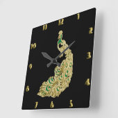 Gold and green peacock glimmering brightly quadratische wanduhr (Winkel)