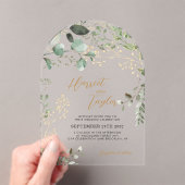 Gold and Greenery Eucalyptus Wedding Arch Acryleinladungen (Insitu (Handheld))