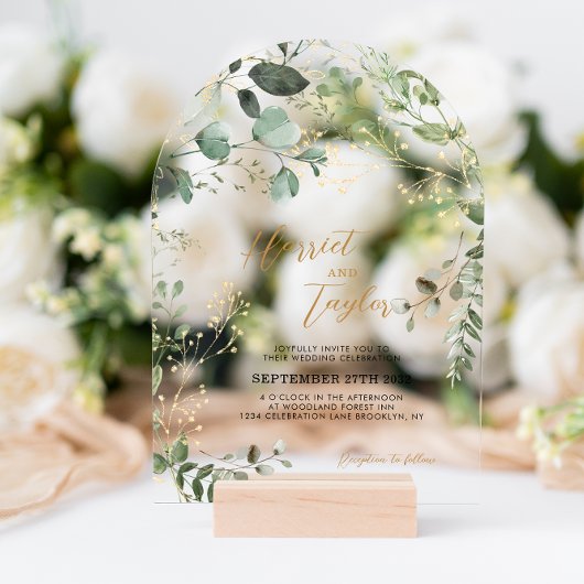 Gold and Greenery Eucalyptus Wedding Arch Acryleinladungen