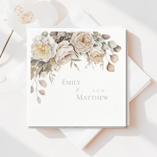 Gold And Ivory Floral Wedding Napkin Serviette