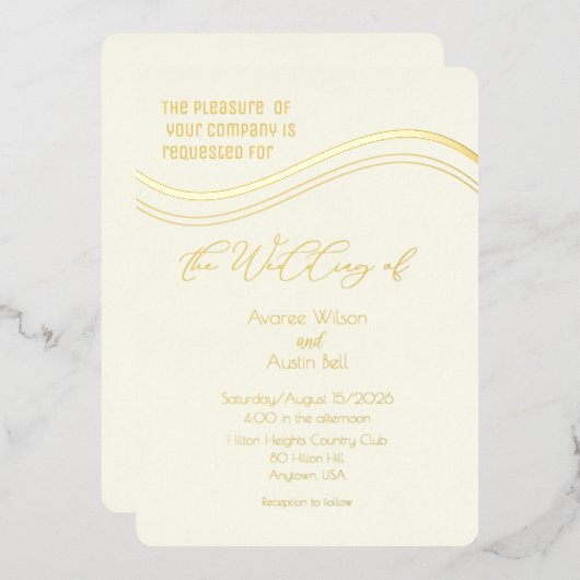 Gold and Ivory Minimalist Wedding Invitation Folieneinladung (Vorderseite/Rückseite)