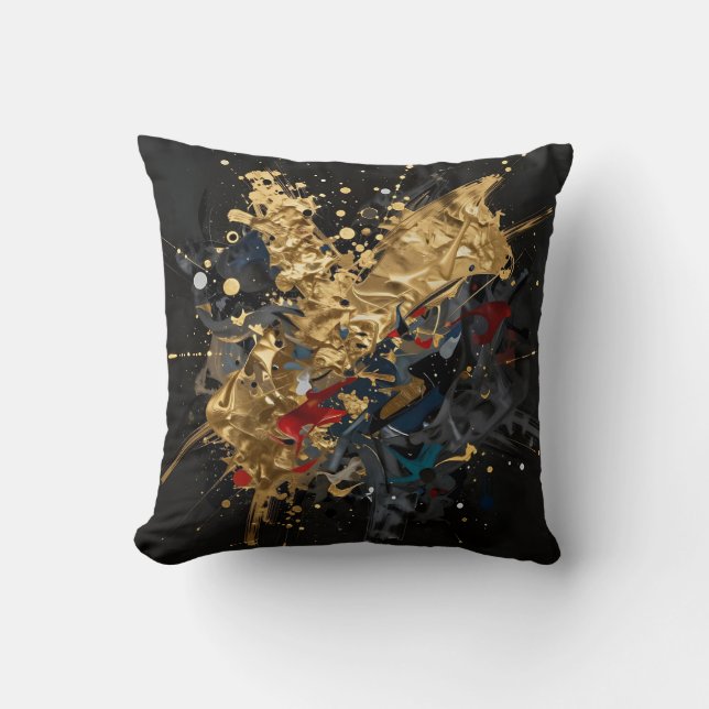 Gold And Navy Abstract Splash Modern Luxury Art Kissen (Vorderseite)