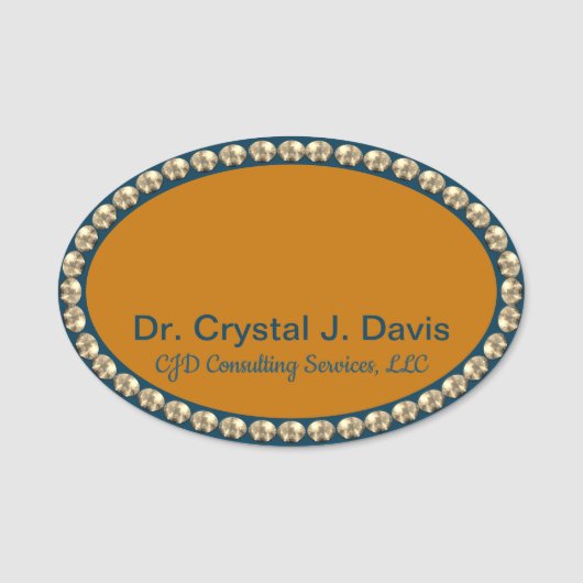 Gold and Navy Blue Bling NAME TAG Namensschild (Vorderseite)