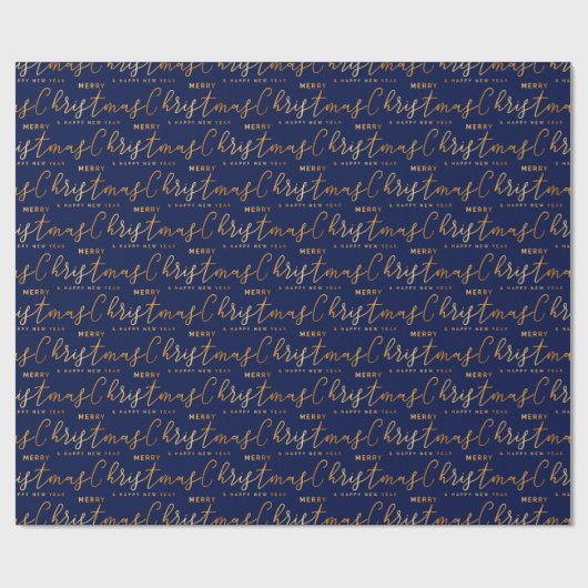 Gold and Navy Blue Merry Christmas Word Art Geschenkpapier (Flach)
