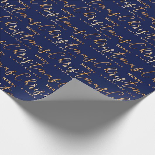 Gold and Navy Blue Merry Christmas Word Art Geschenkpapier (Ecke)