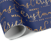 Gold and Navy Blue Merry Christmas Word Art Geschenkpapier (Rolleneckpunkt)