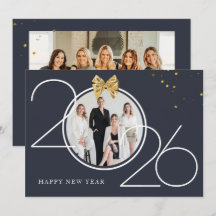Gold and Navy Photo Happy New Year Greeting Card