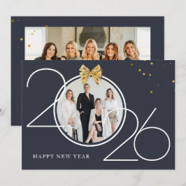 Gold and Navy Photo Happy New Year Greeting Card Einladung