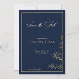 Gold and Navy Save the Date Card Einladung