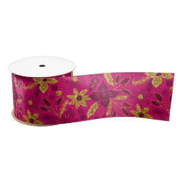 Gold and Pink Christmas Poinsettia Flowers Satinband