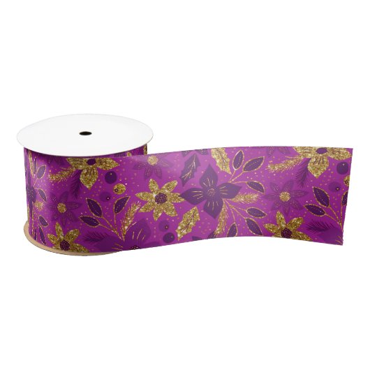 Gold and Purple Christmas Poinsettia Flowers Satinband (Spule)