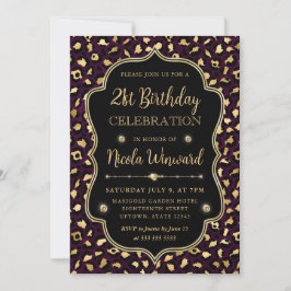 Gold and Purple Leopard Print Birthday Party Einladung