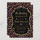 Gold and Purple Leopard Print Birthday Party Einladung (Vorne/Hinten)