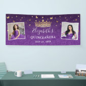 Gold and Purple Roses 2 Photo Birthday Quinceanera Banner (Messe)