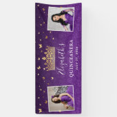 Gold and Purple Roses 2 Photo Birthday Quinceanera Banner (Vertikal)