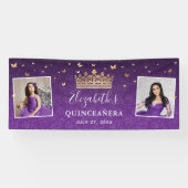 Gold and Purple Roses 2 Photo Birthday Quinceanera Banner (Horizontal)