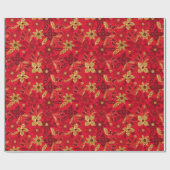 Gold and Red Christmas Poinsettia Flowers Geschenkpapier (Flach)