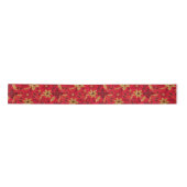 Gold and Red Christmas Poinsettia Flowers Satinband (Vorderseite)