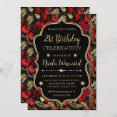 Gold and Red Leopard Print Birthday Party Einladung (Vorne/Hinten)