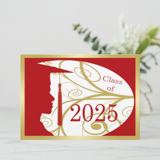 Gold and Red Man Silhouette 2025 Einladung (Stehend Vorderseite)