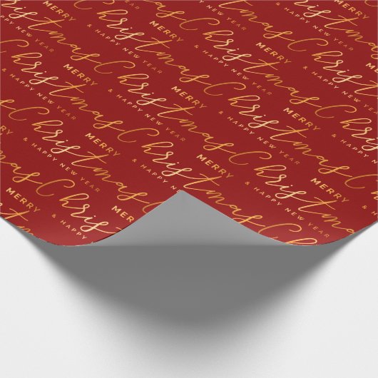 Gold and Red Merry Christmas Word Art Geschenkpapier (Ecke)
