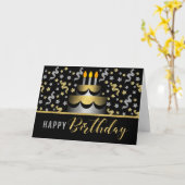 Gold and Silver Faux Glitter on Black with Cake Karte (Gelbe Blume)