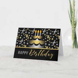 Gold and Silver Faux Glitter on Black with Cake Karte