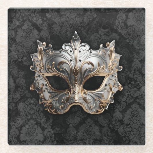 Gold and Silver Filigree Venetian Mask Glasuntersetzer (Vorderseite)