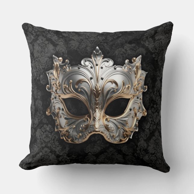 Gold and Silver Filigree Venetian Mask Kissen (Vorderseite)