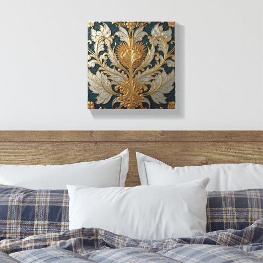 Gold and Silver Floral Ornament Leinwanddruck (Insitu (Schlafzimmer))