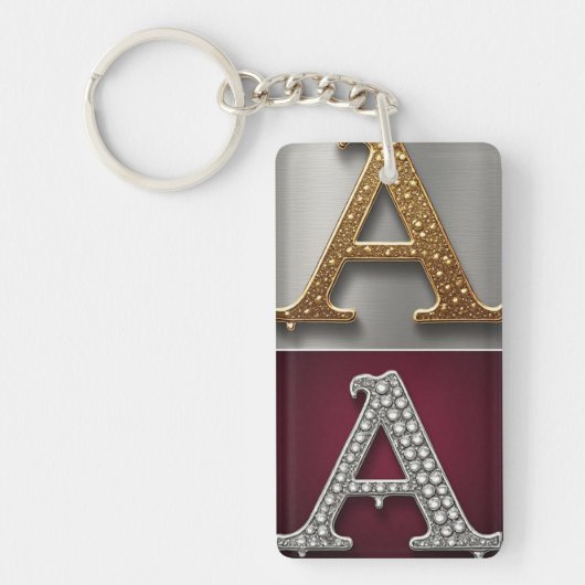 Gold and Silver Letter A Monogram Schlüsselanhänger (Vorderseite)