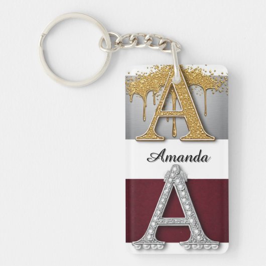 Gold and Silver Letter A Monogram Schlüsselanhänger (Vorderseite)