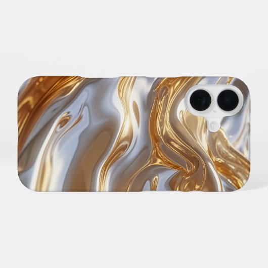 Gold and Silver Liquid Metal – Luxury Abstract iPhone 16 Hülle (Rückseite (Horizontal))