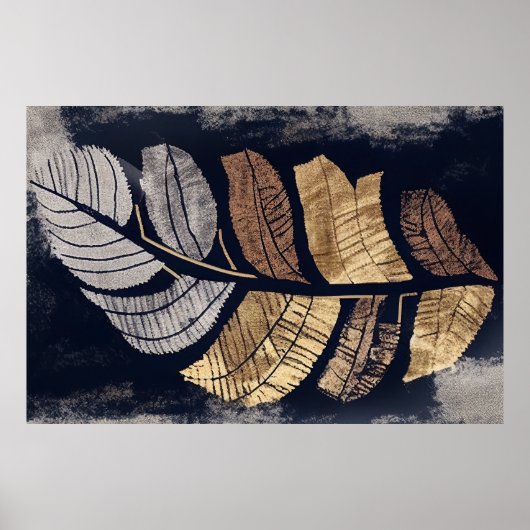 Gold and Silver Metallic Leaves Elegant Botanical  Poster (Vorne)